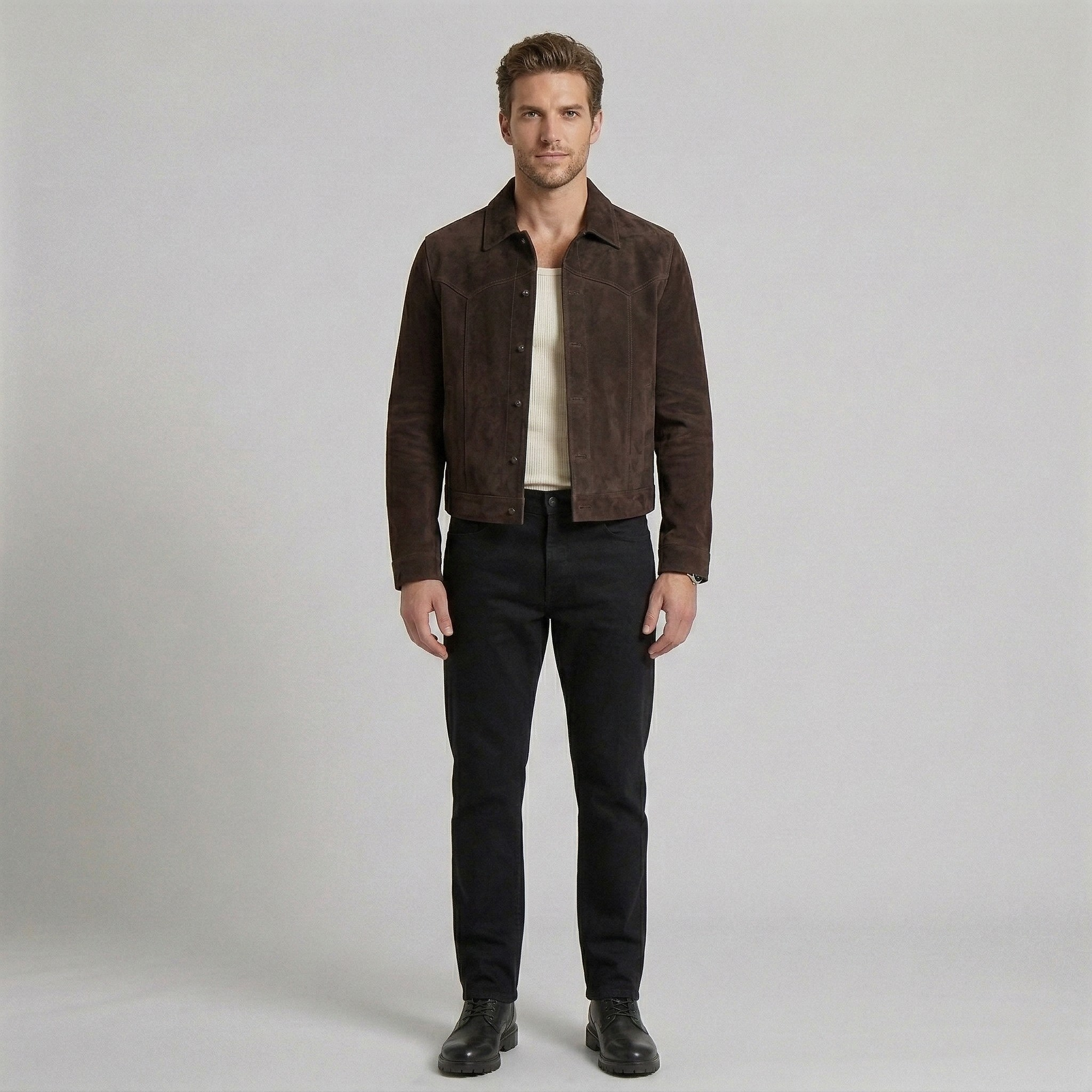 Men's Faux-Suede Button Jacket