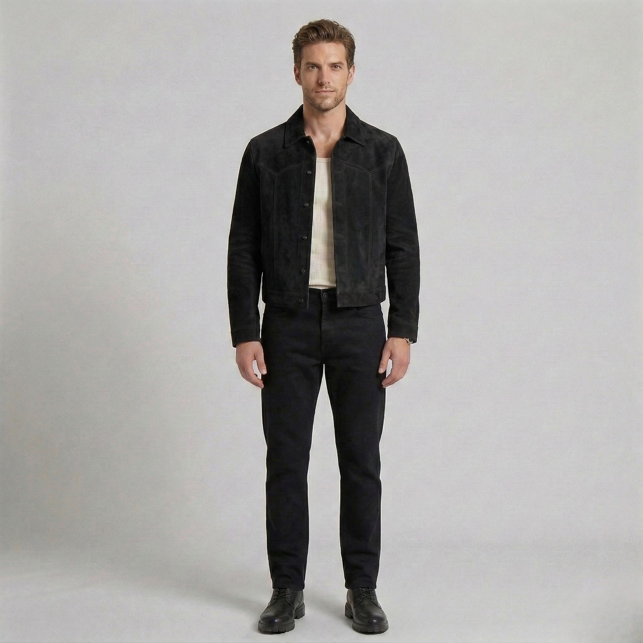 Men's Faux-Suede Button Jacket