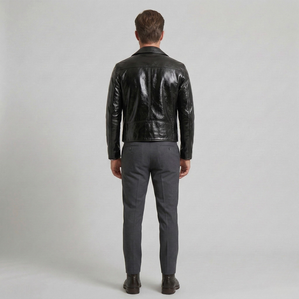 Men's Glossy Faux-Leather Moto Jacket