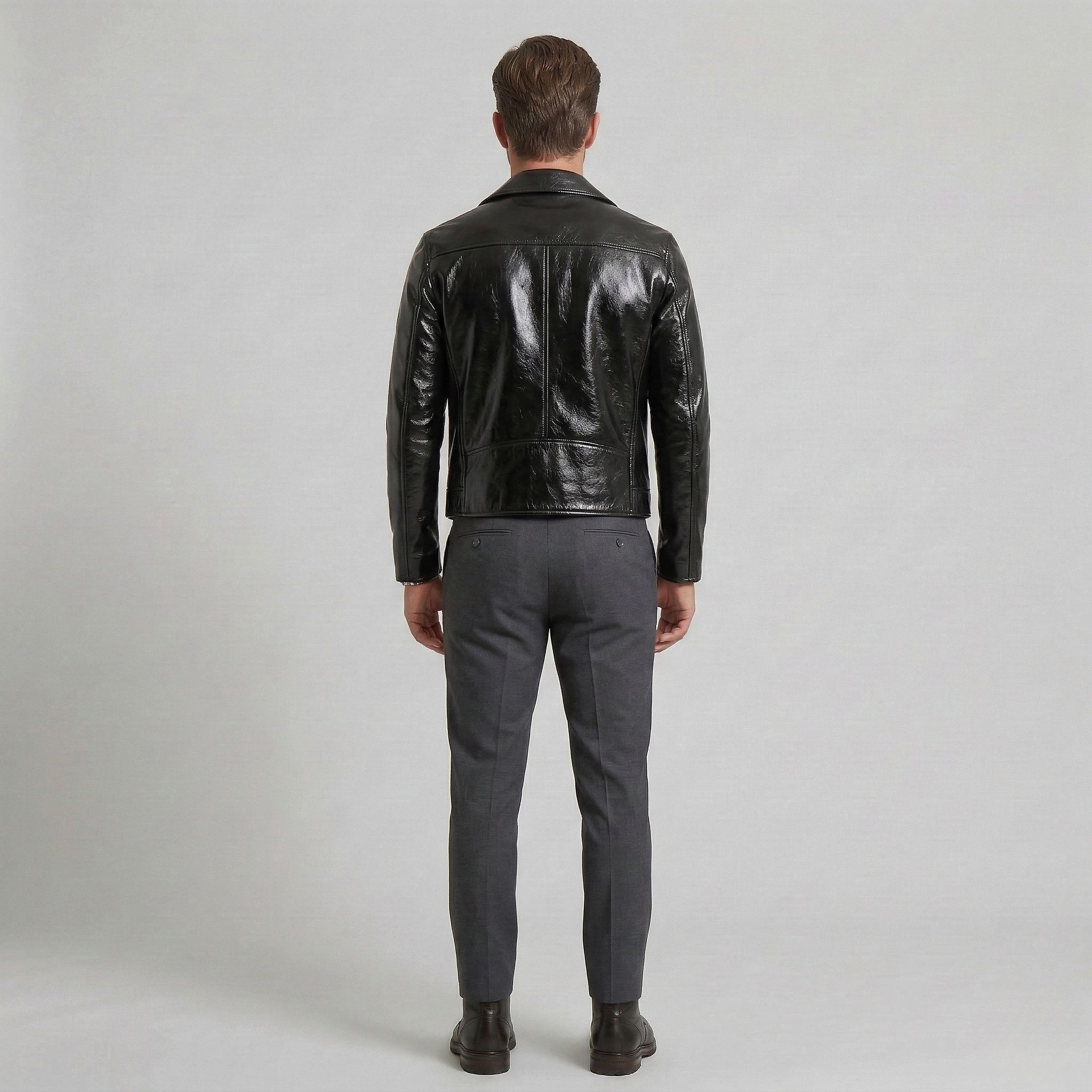 Men's Glossy Faux-Leather Moto Jacket