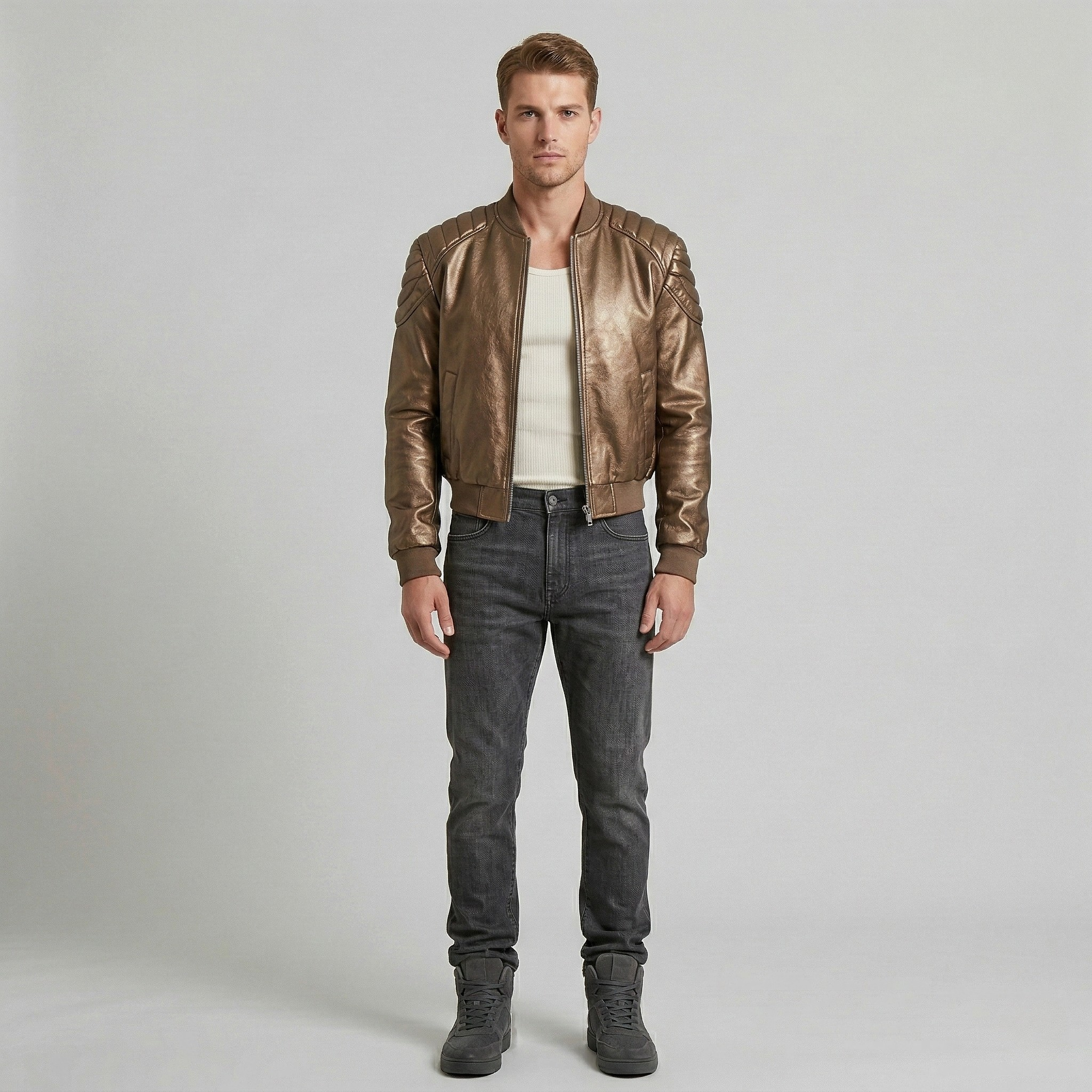 Men's Metallic Quilted Bomber Jacket
