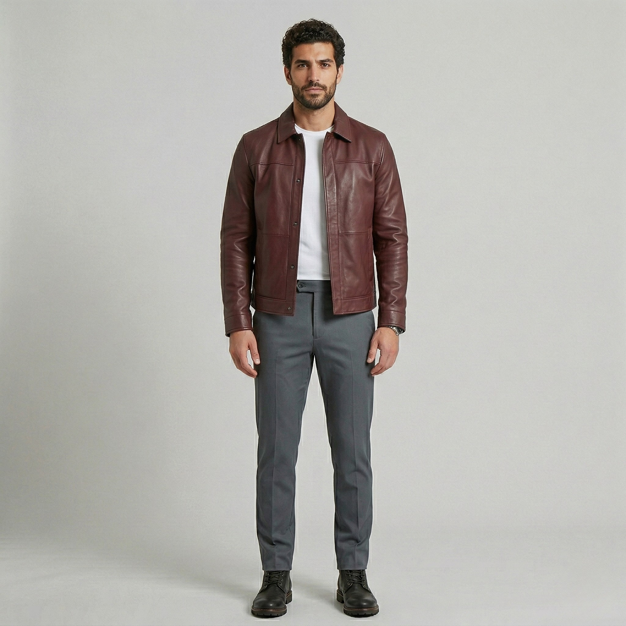 Men's Faux-Leather Button Jacket