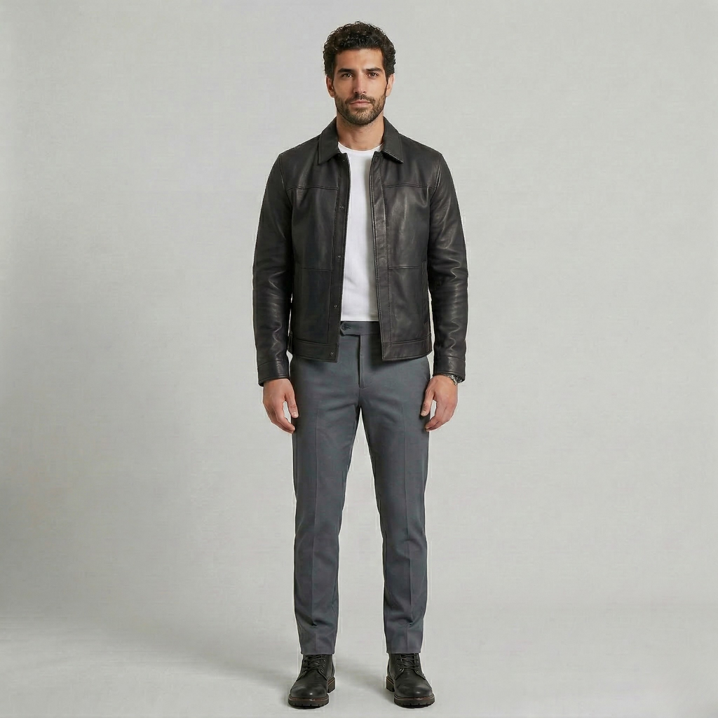 Men's Faux-Leather Button Jacket