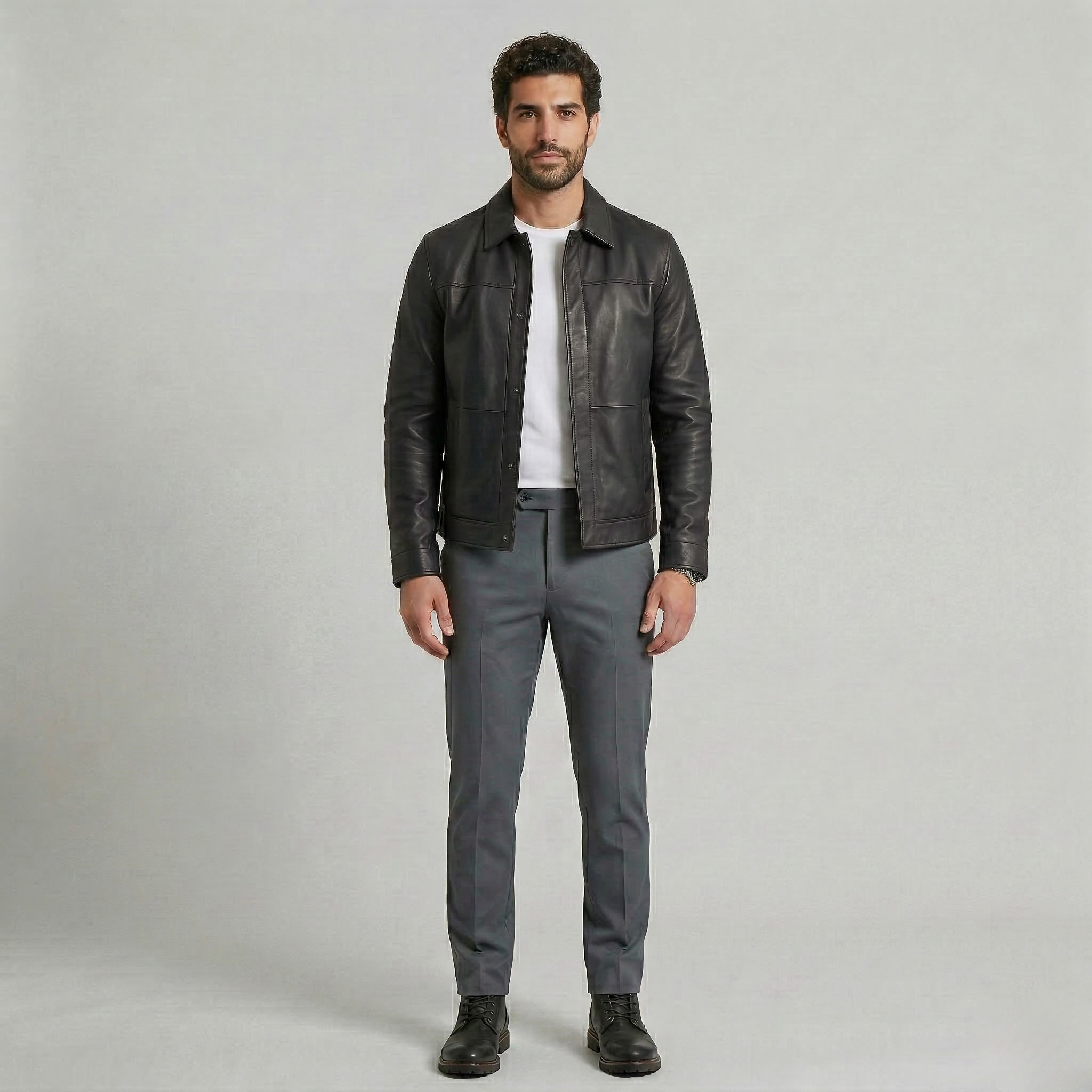 Men's Faux-Leather Button Jacket
