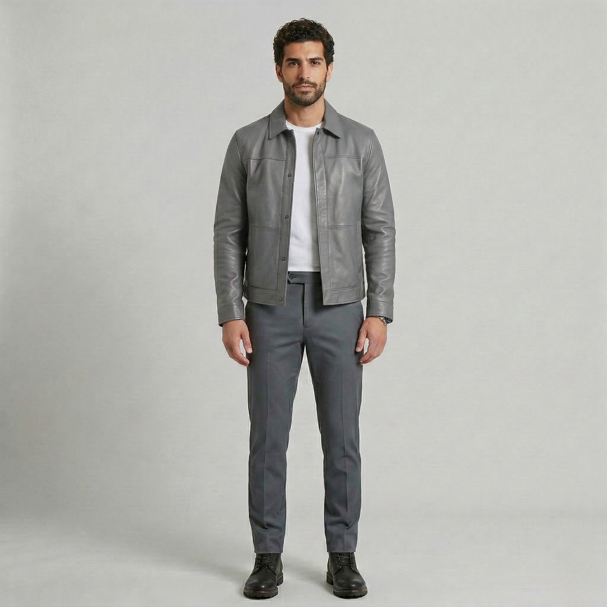 Men's Faux-Leather Button Jacket