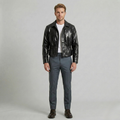 Men's Glossy Waist-Detail Faux-Leather Jacket