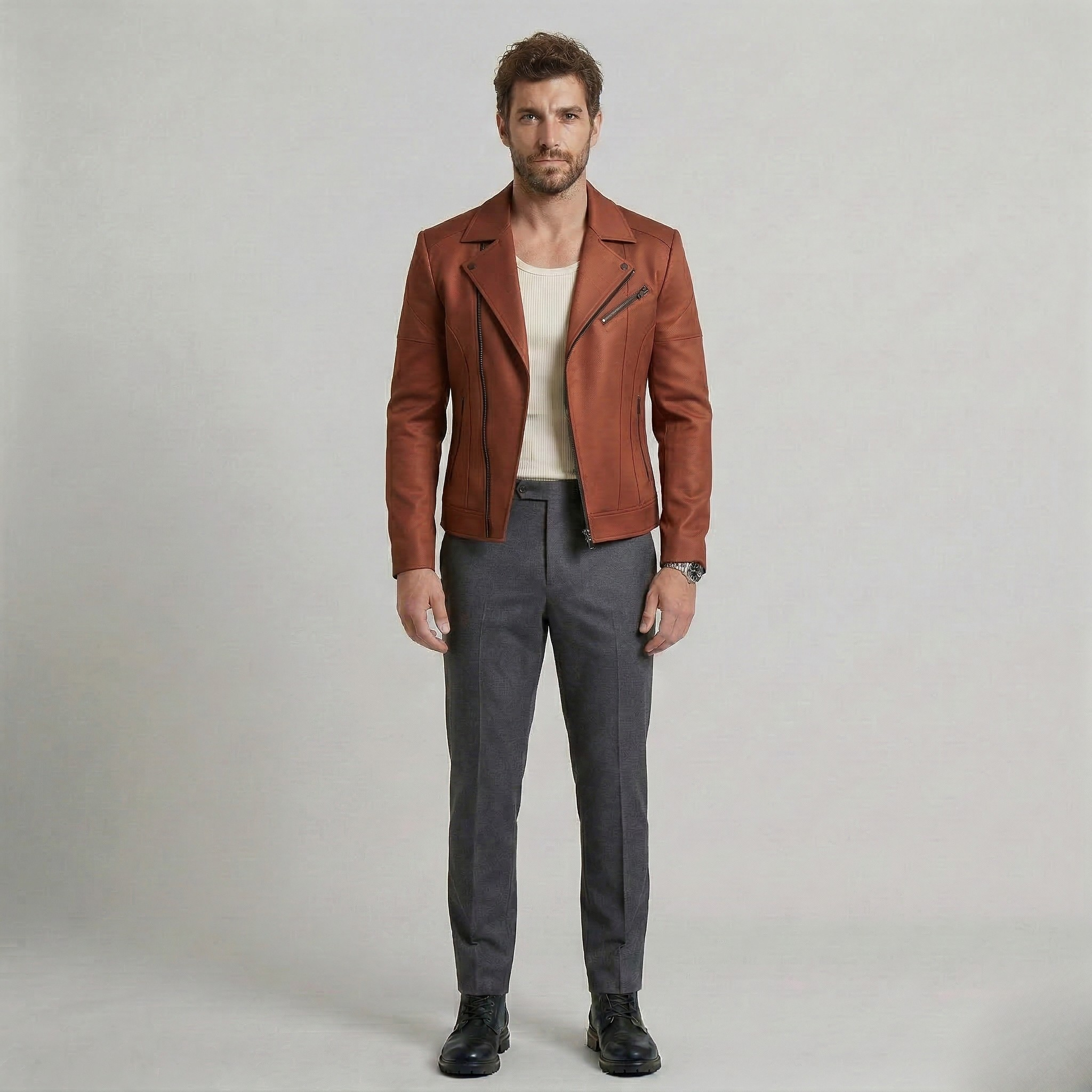 Men's Faux-Leather Moto Jacket