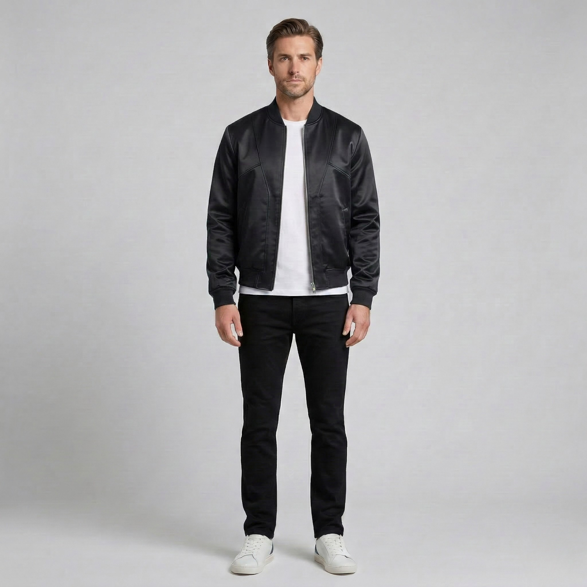 Men's Satin-Finish Bomber Jacket