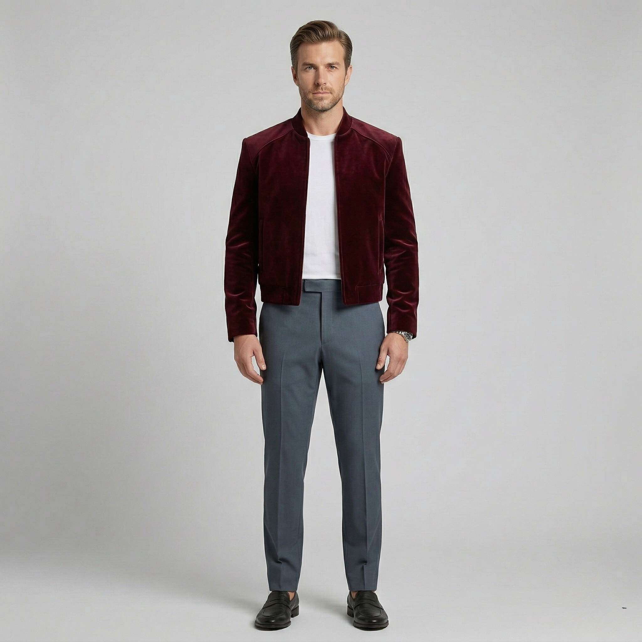 Men's Velvet-Finish Bomber Jacket