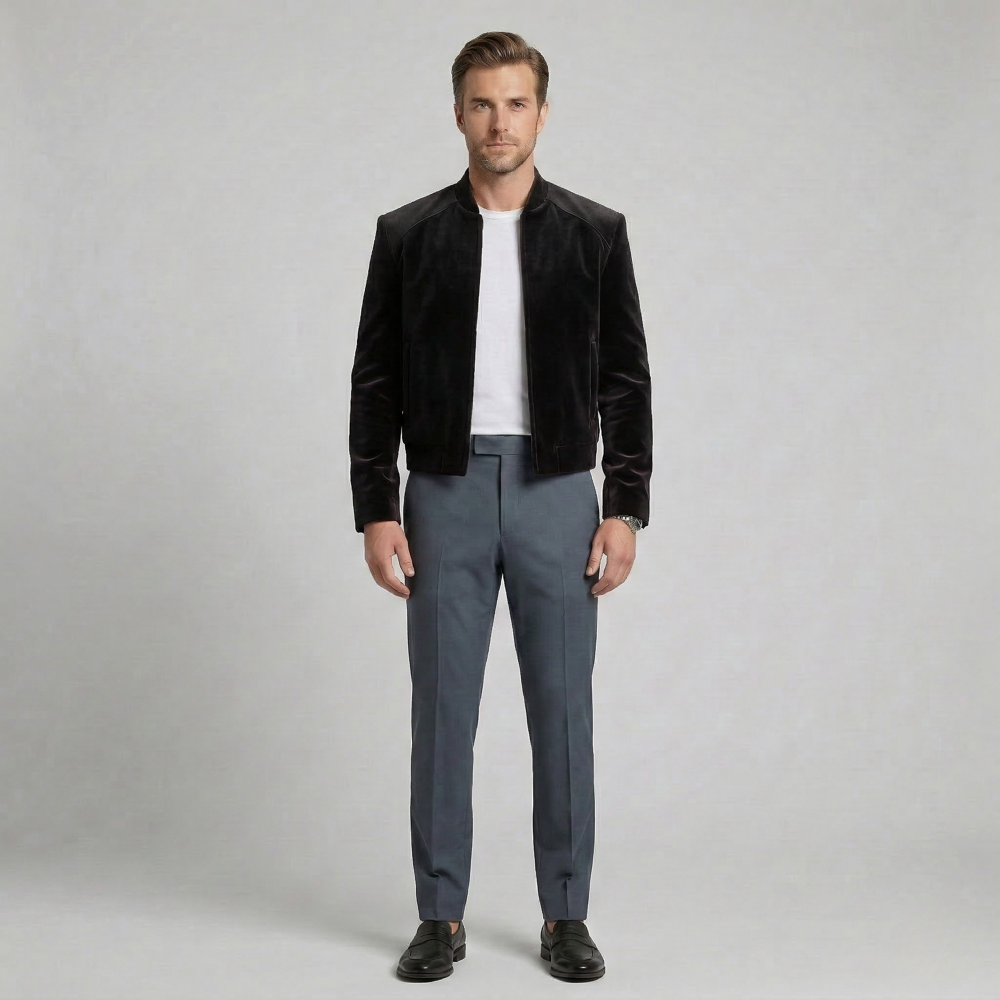 Men's Velvet-Finish Bomber Jacket