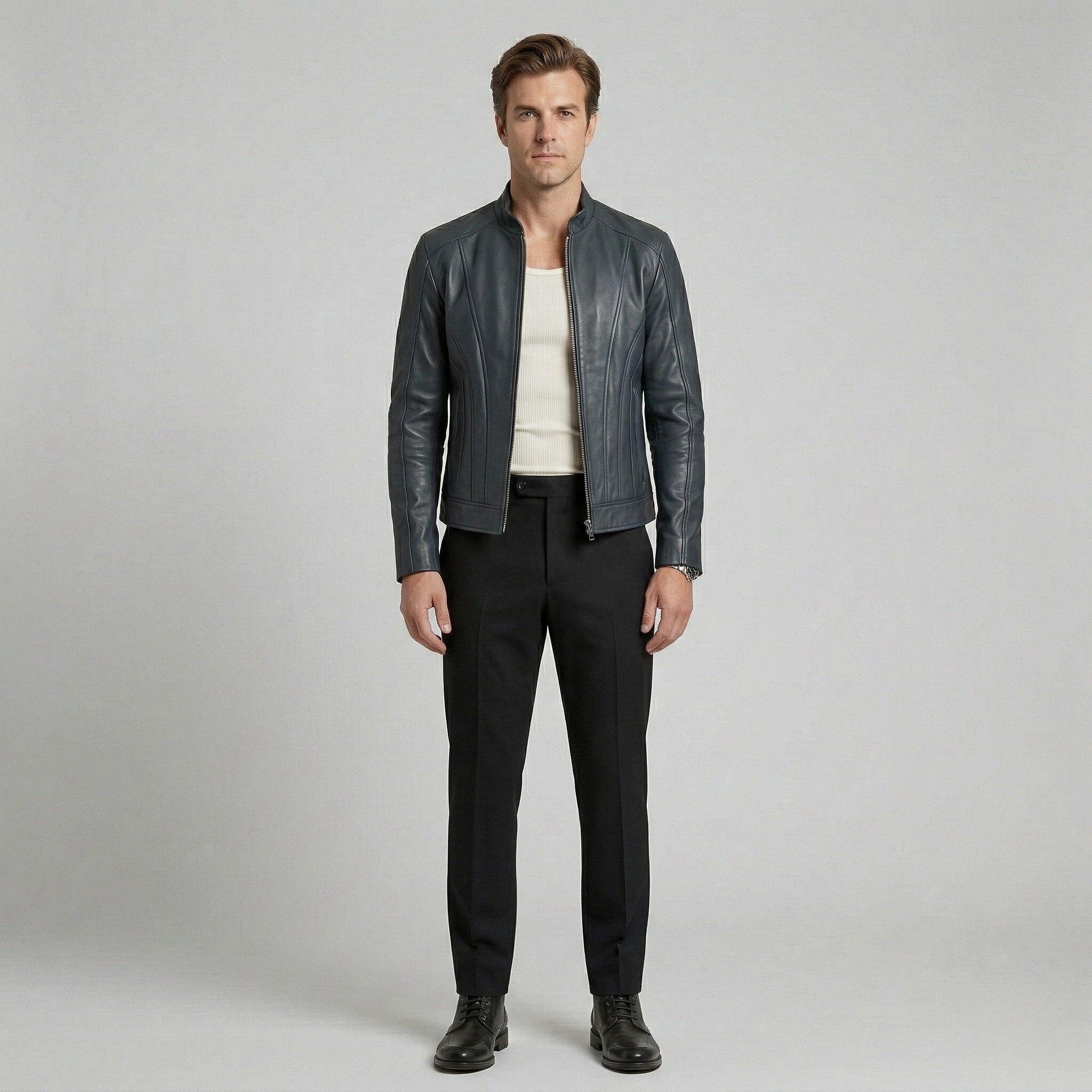 Men's Structured Faux-Leather Jacket