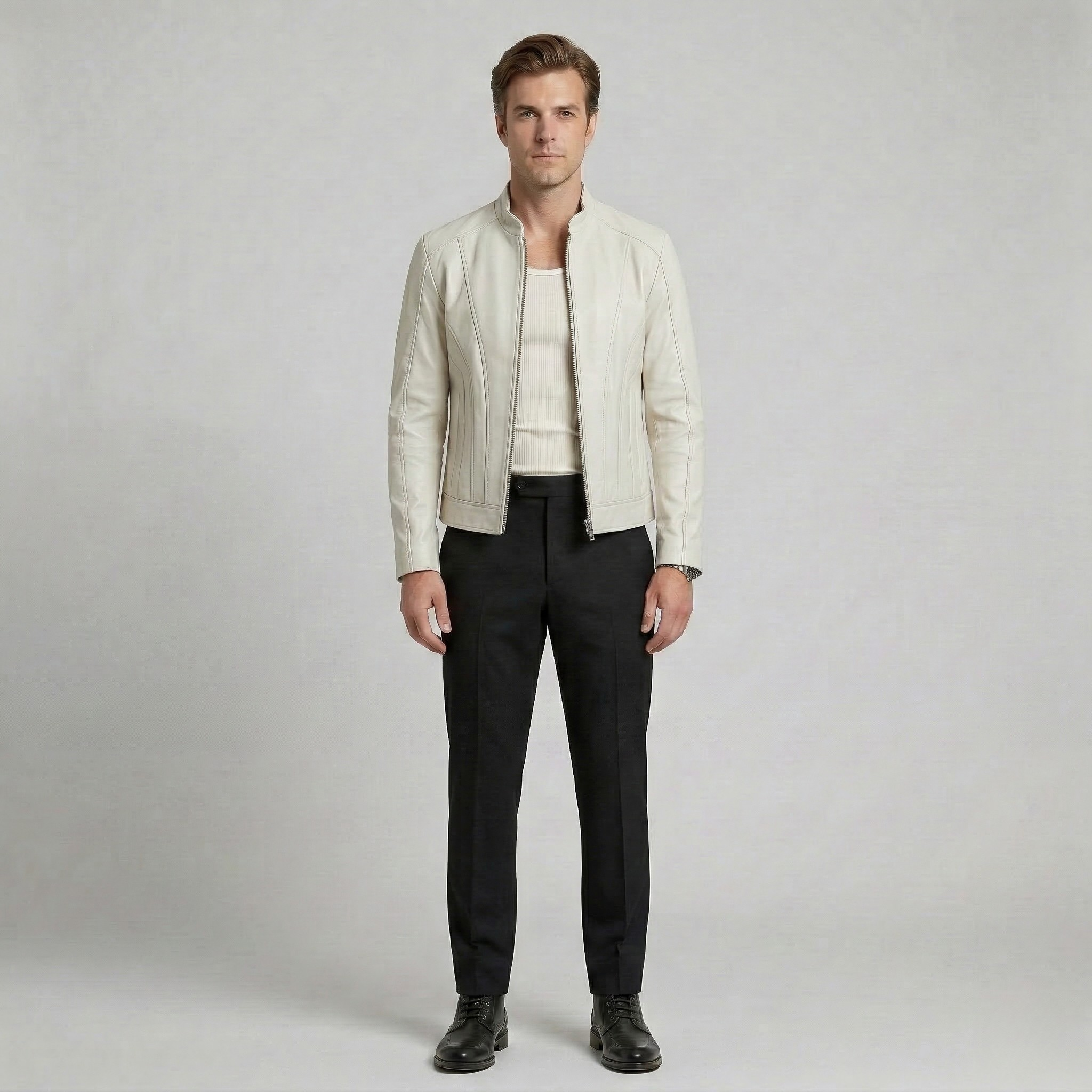 Men's Structured Faux-Leather Jacket