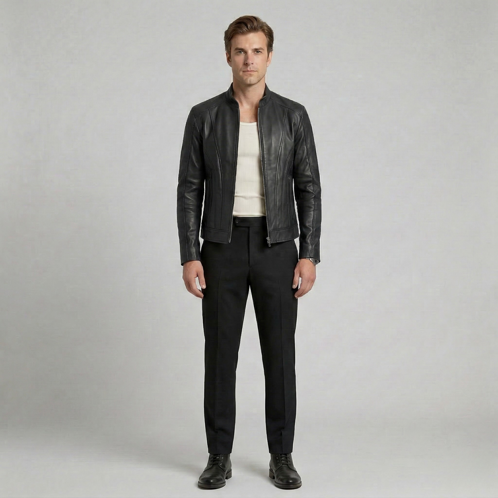 Men's Structured Faux-Leather Jacket