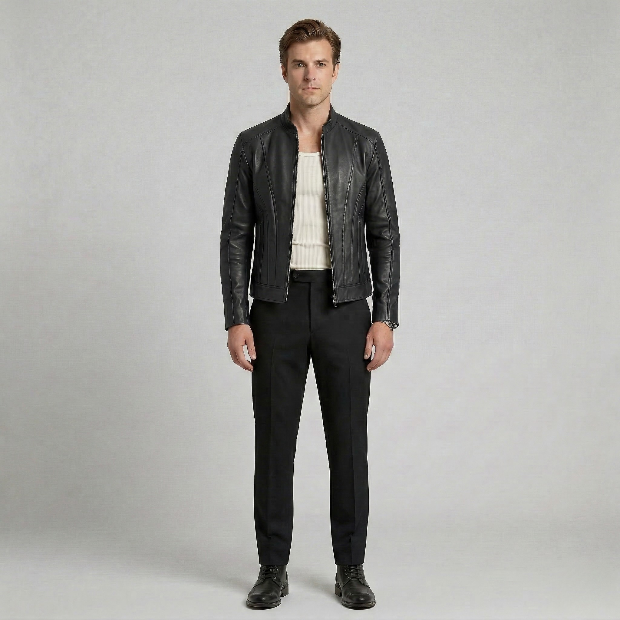Men's Structured Faux-Leather Jacket