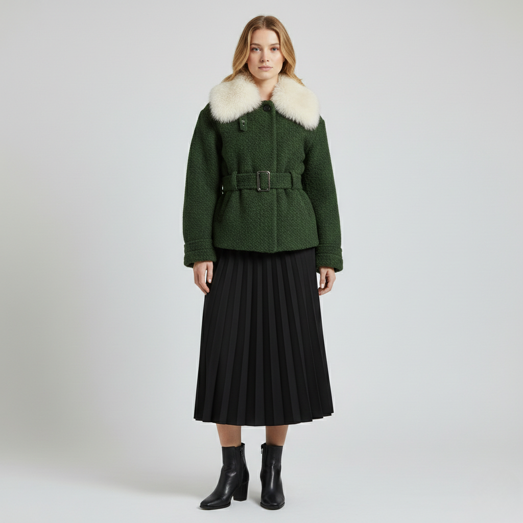Women's Faux-Fur Collar Belted Jacket