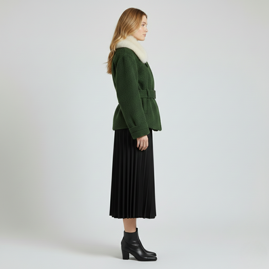 Women's Faux-Fur Collar Belted Jacket