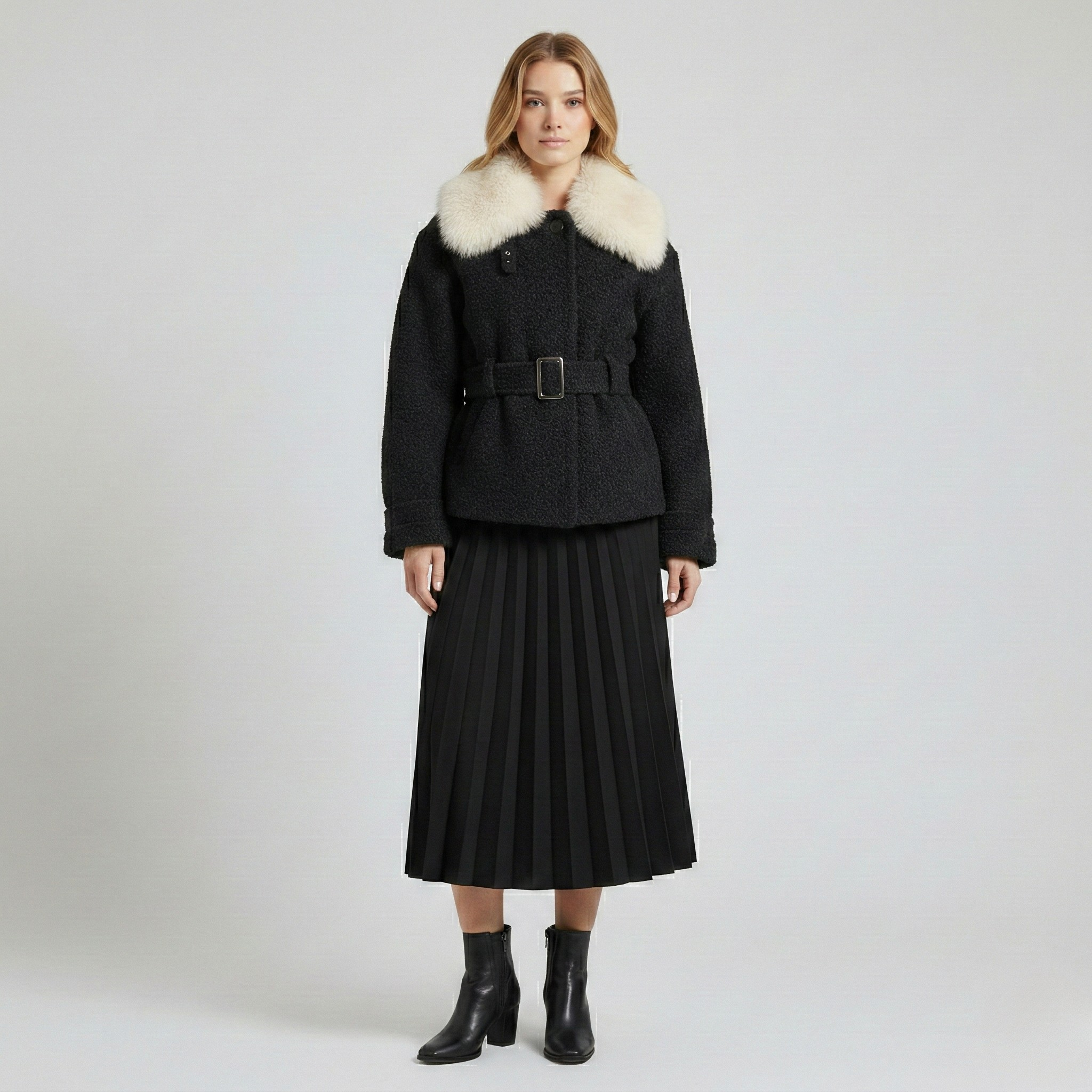 Women's Faux-Fur Collar Belted Jacket