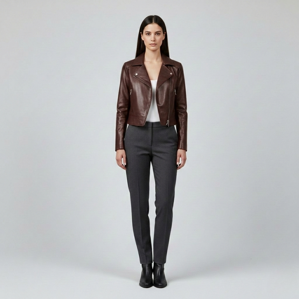 Women's Cropped Faux-Leather Moto Jacket