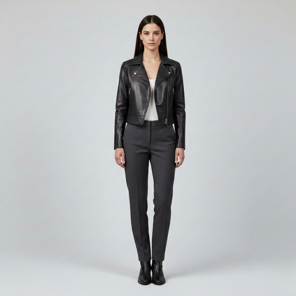 Women's Cropped Faux-Leather Moto Jacket