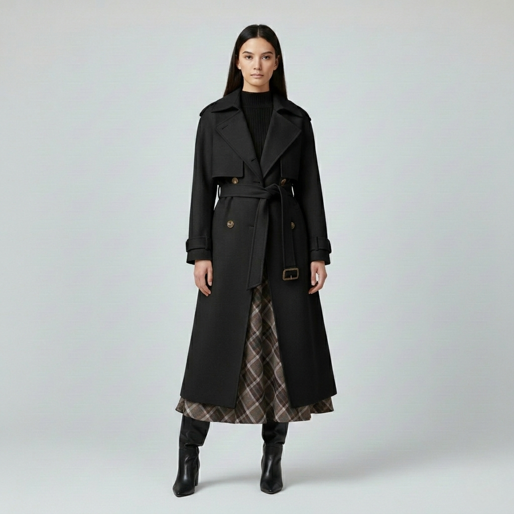 Women's Belted Double-Breasted Trench Coat
