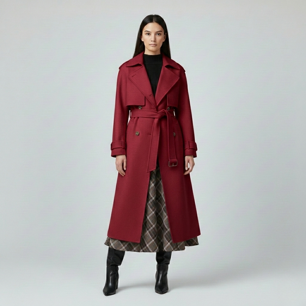 Women's Belted Double-Breasted Trench Coat