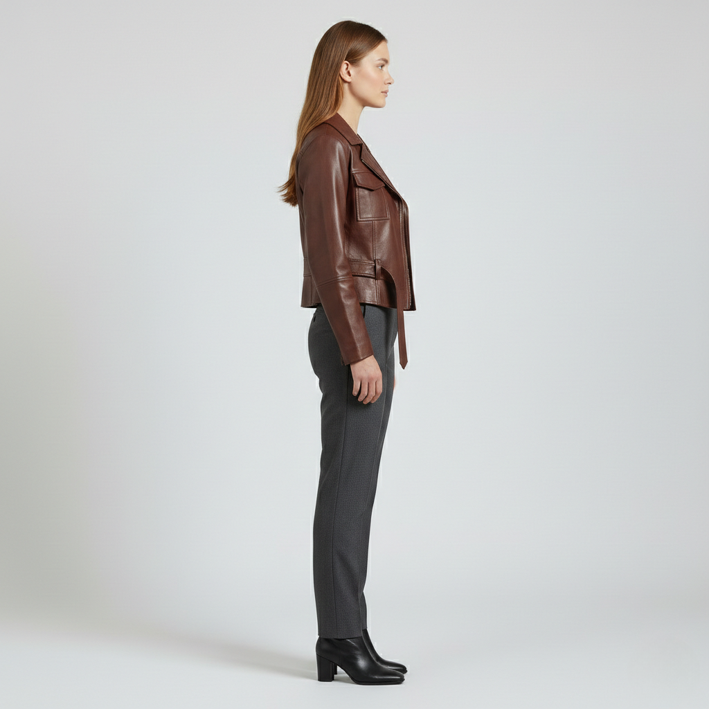 Women's Belted Cropped Faux-Leather Moto Jacket
