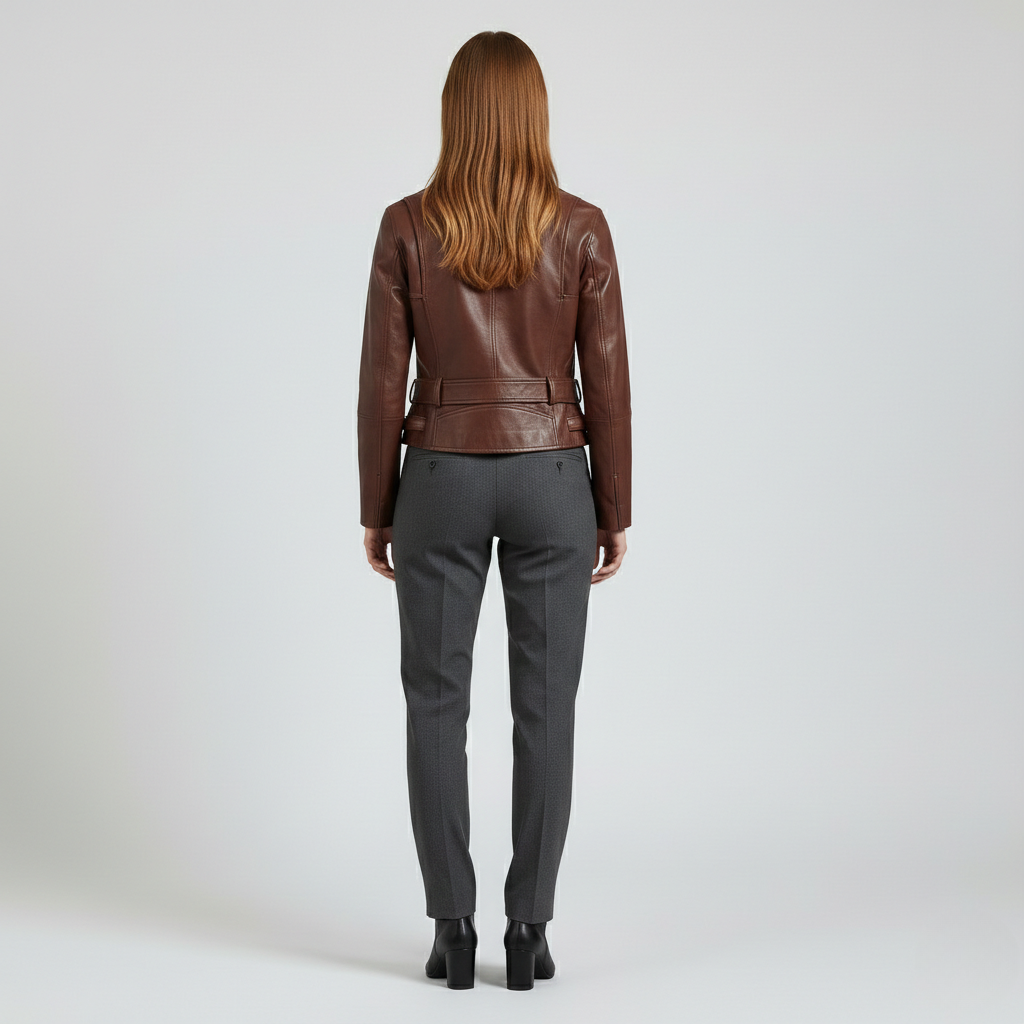 Women's Belted Cropped Faux-Leather Moto Jacket