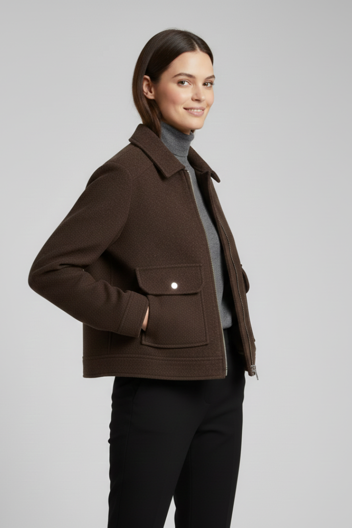 Women’s Bomber Jacket with Lapel Collar and Zip Fastening