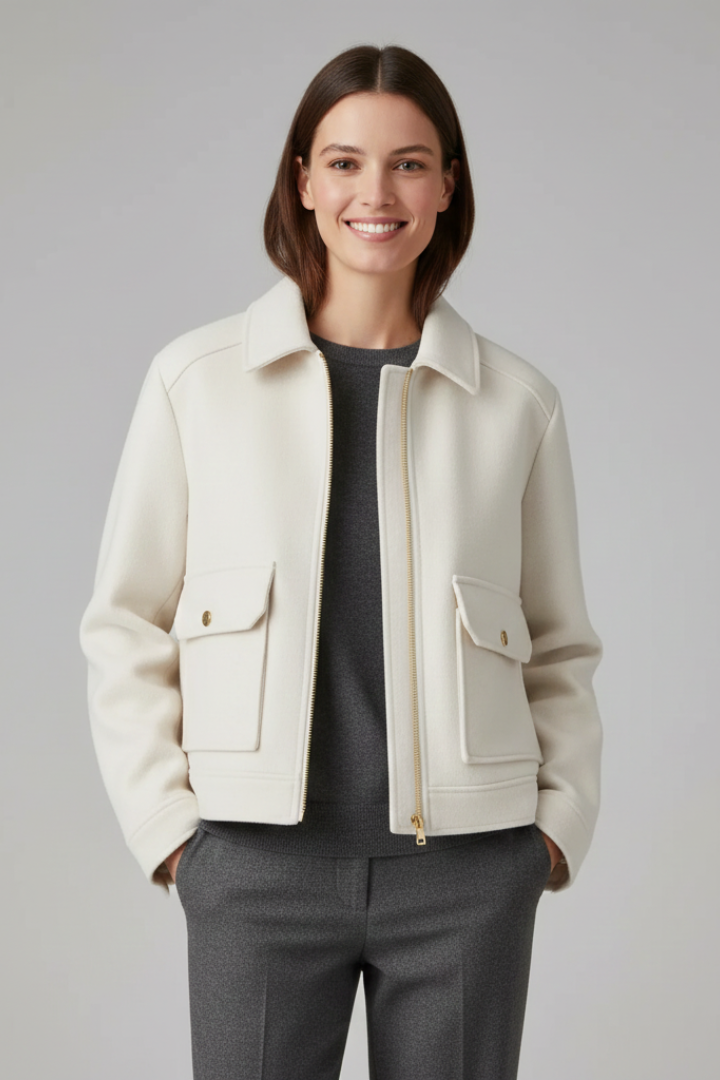 Women’s Bomber Jacket with Lapel Collar and Zip Fastening