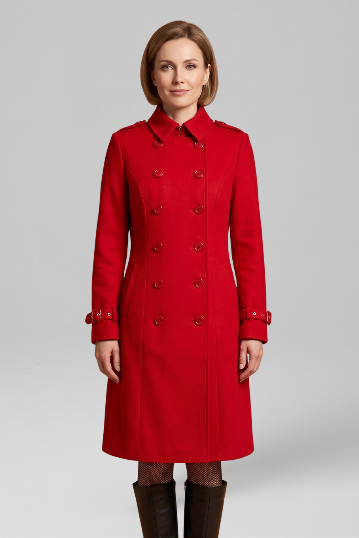 Women’s Coat with Double-Breasted Buttons and Long Sleeves
