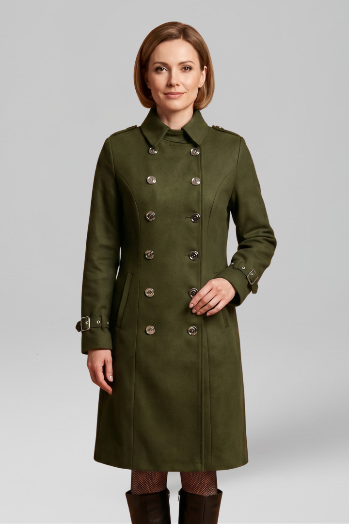 Women’s Coat with Double-Breasted Buttons and Long Sleeves
