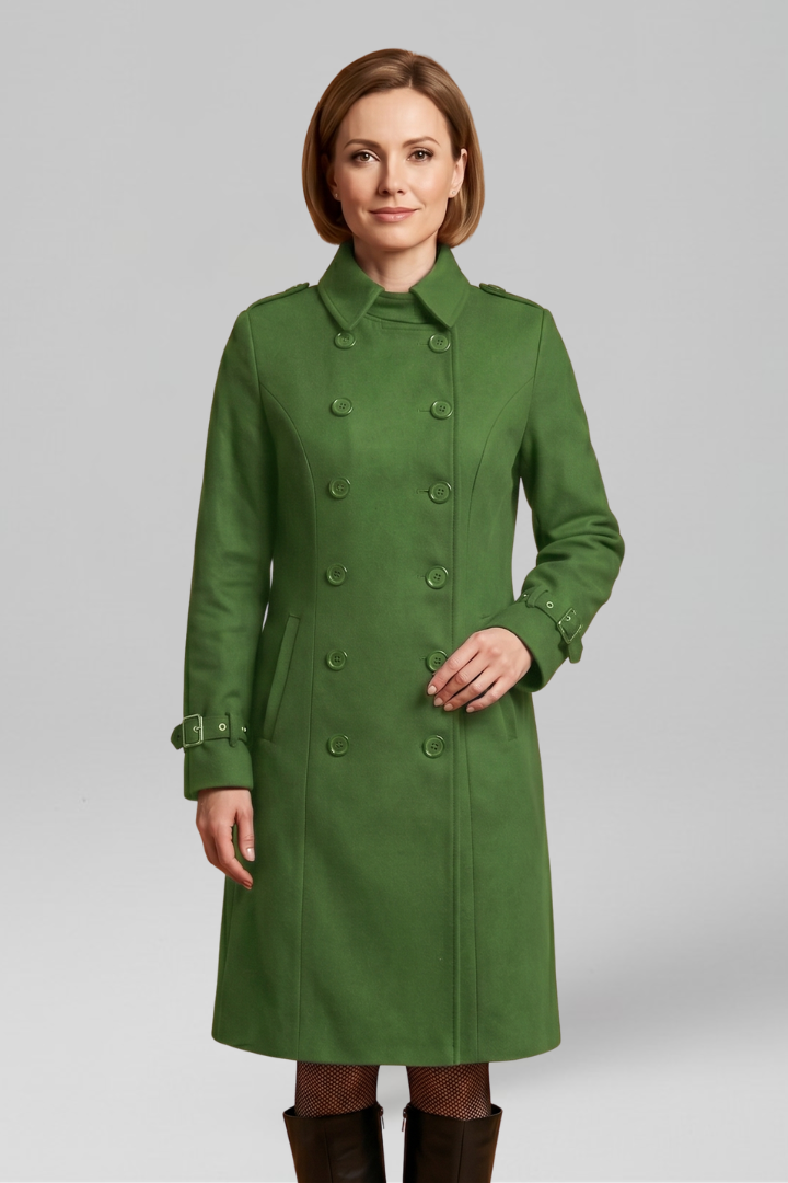 Women’s Coat with Double-Breasted Buttons and Long Sleeves