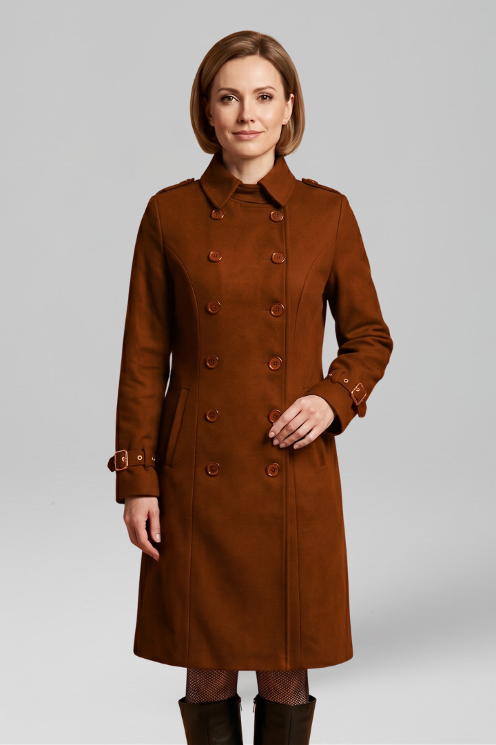 Women’s Coat with Double-Breasted Buttons and Long Sleeves