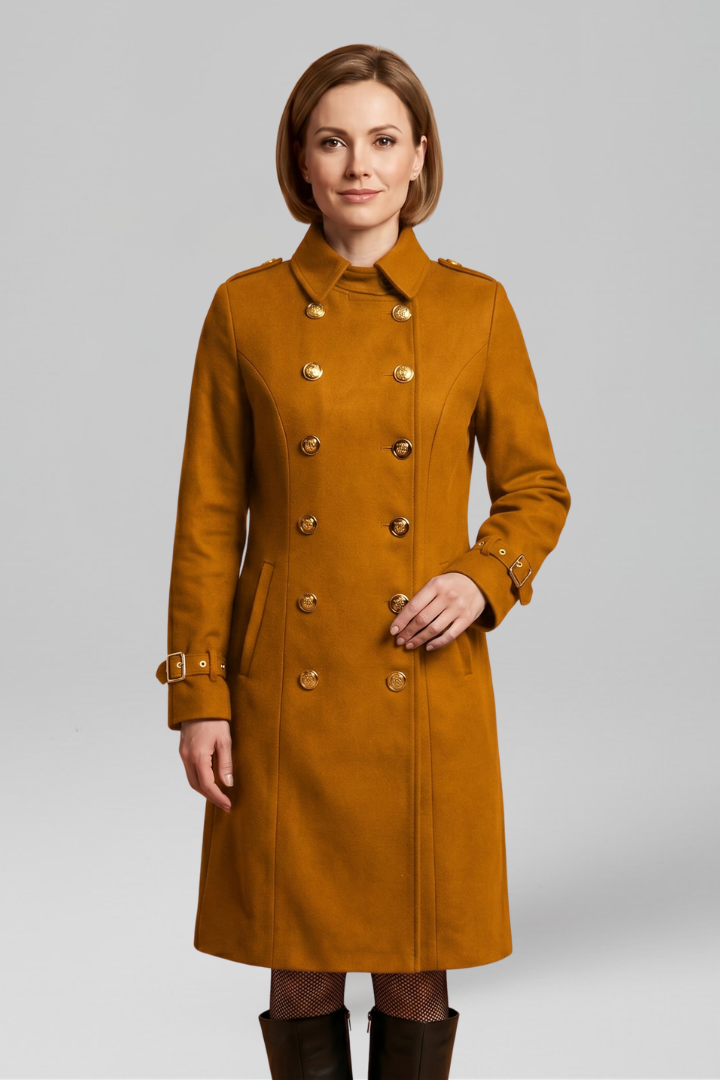 Women’s Coat with Double-Breasted Buttons and Long Sleeves