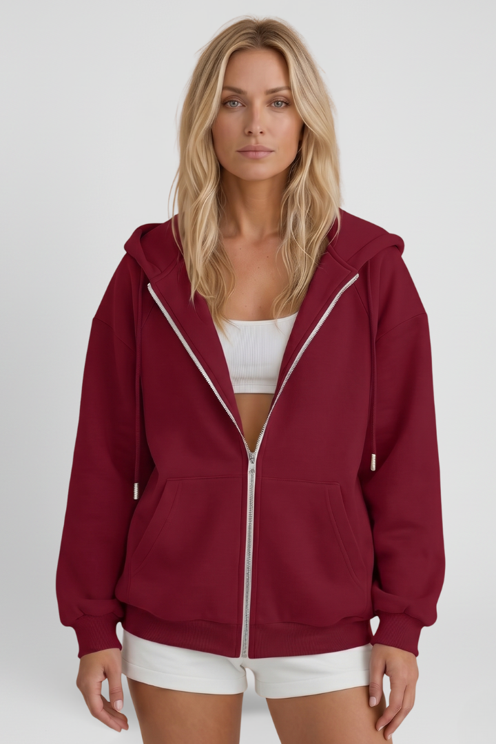 Women’s Hooded Jacket with Asymmetrical Zip and Drawstring Hood