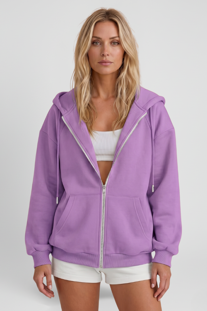 Women’s Hooded Jacket with Asymmetrical Zip and Drawstring Hood