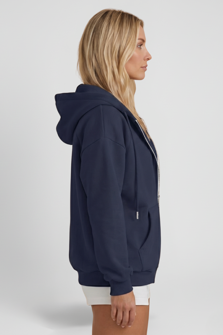 Women’s Hooded Jacket with Asymmetrical Zip and Drawstring Hood