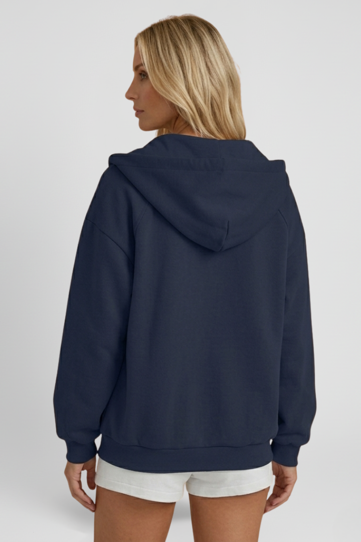 Women’s Hooded Jacket with Asymmetrical Zip and Drawstring Hood