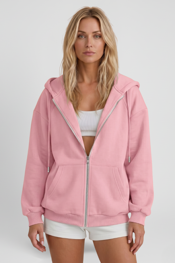 Women’s Hooded Jacket with Asymmetrical Zip and Drawstring Hood