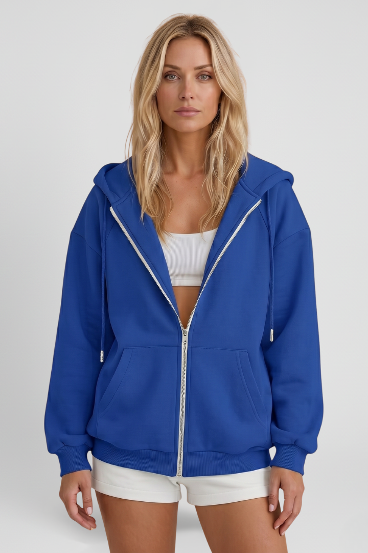 Women’s Hooded Jacket with Asymmetrical Zip and Drawstring Hood