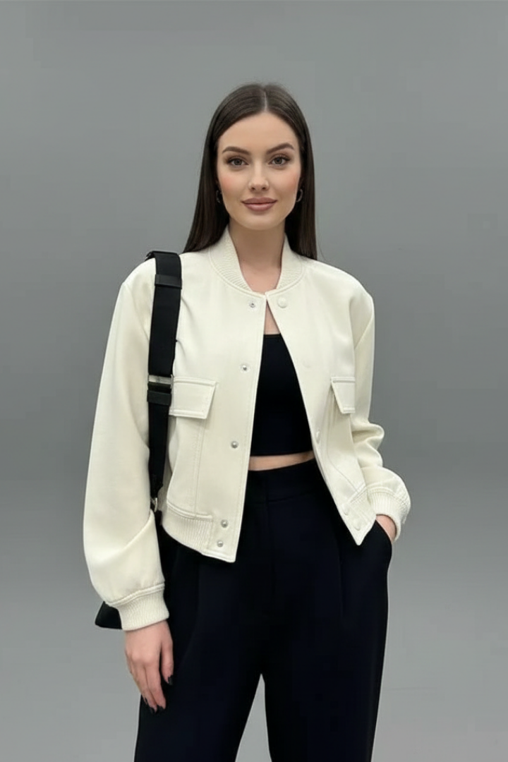 Women’s Jacket with Button Closure and Elasticated Hem
