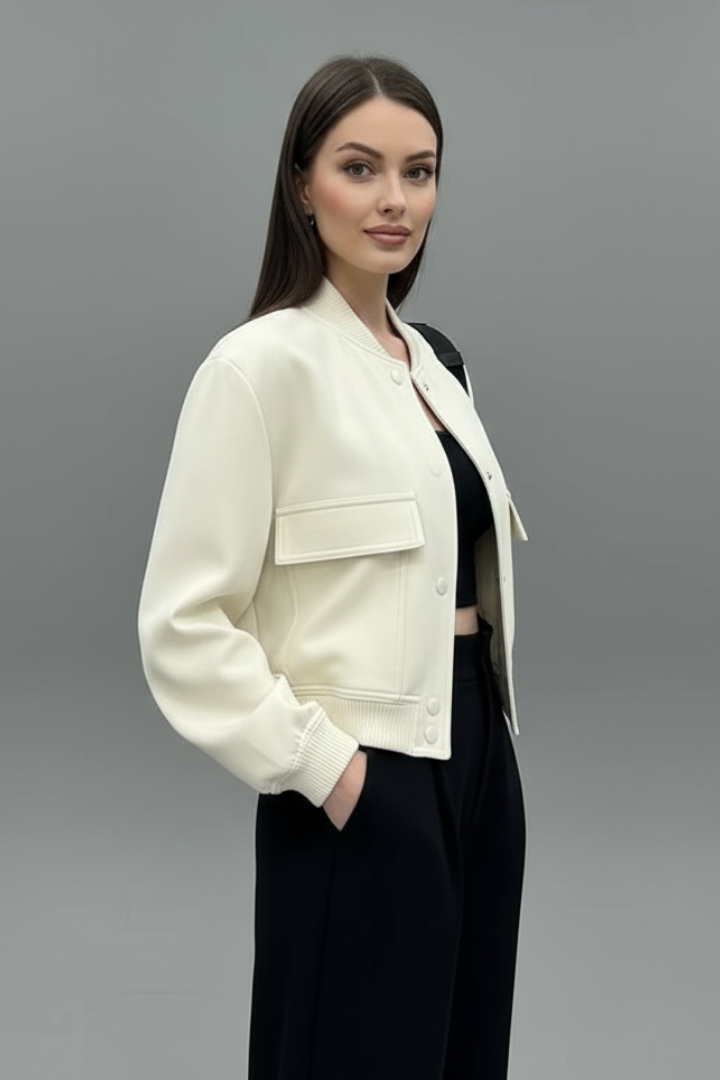 Women’s Jacket with Button Closure and Elasticated Hem
