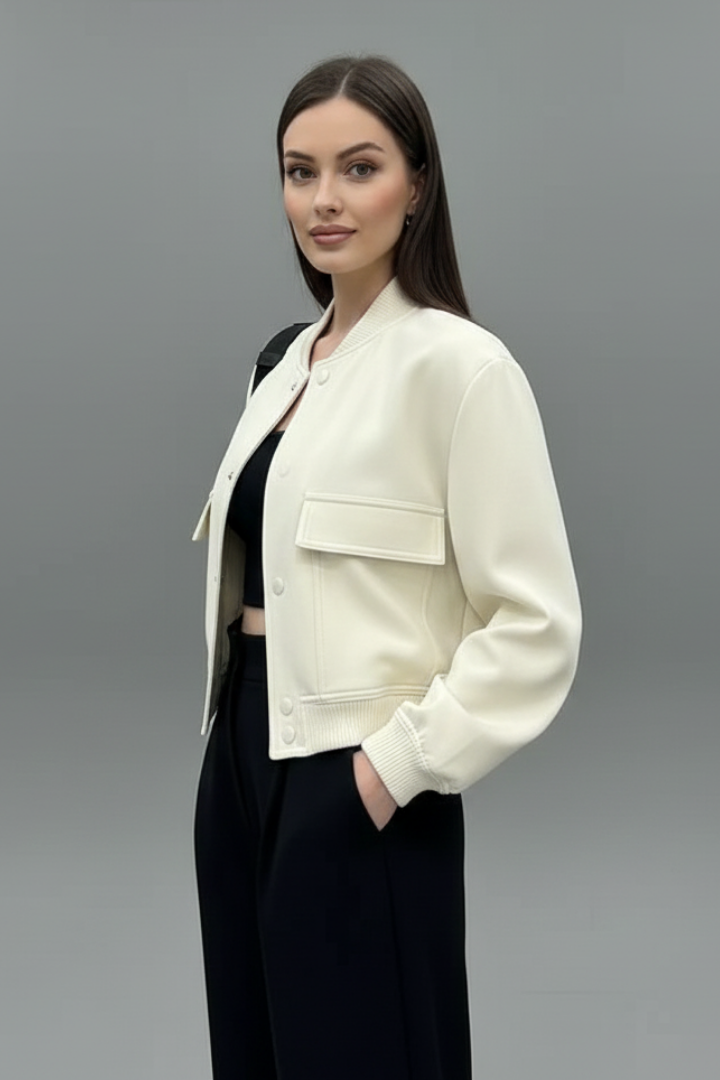 Women’s Jacket with Button Closure and Elasticated Hem
