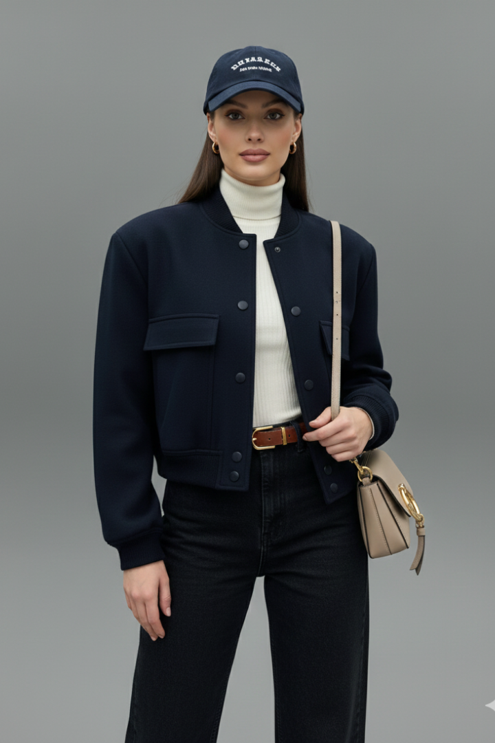 Women’s Jacket with Button Closure and Elasticated Hem
