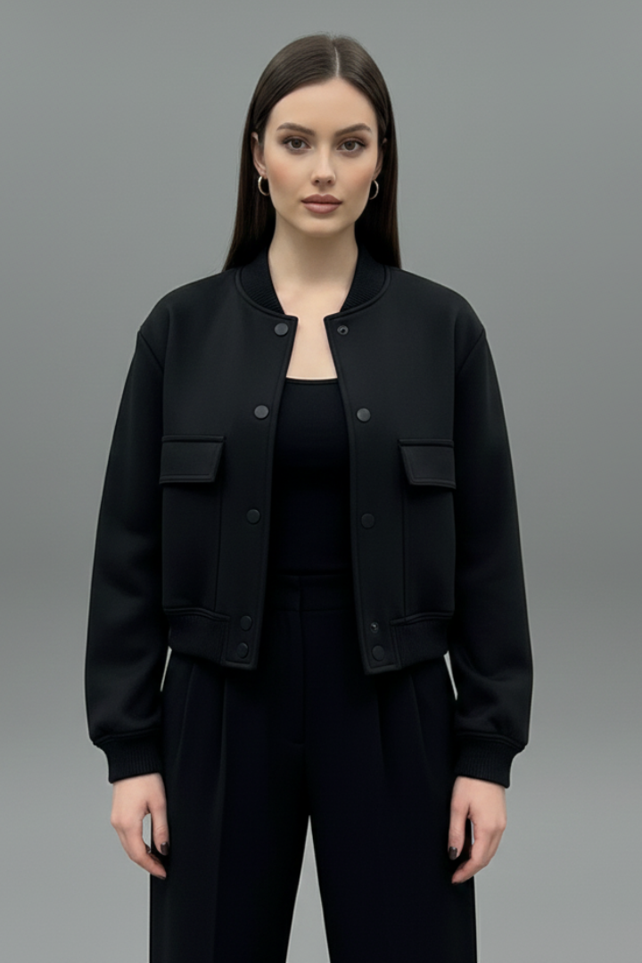 Women’s Jacket with Button Closure and Elasticated Hem