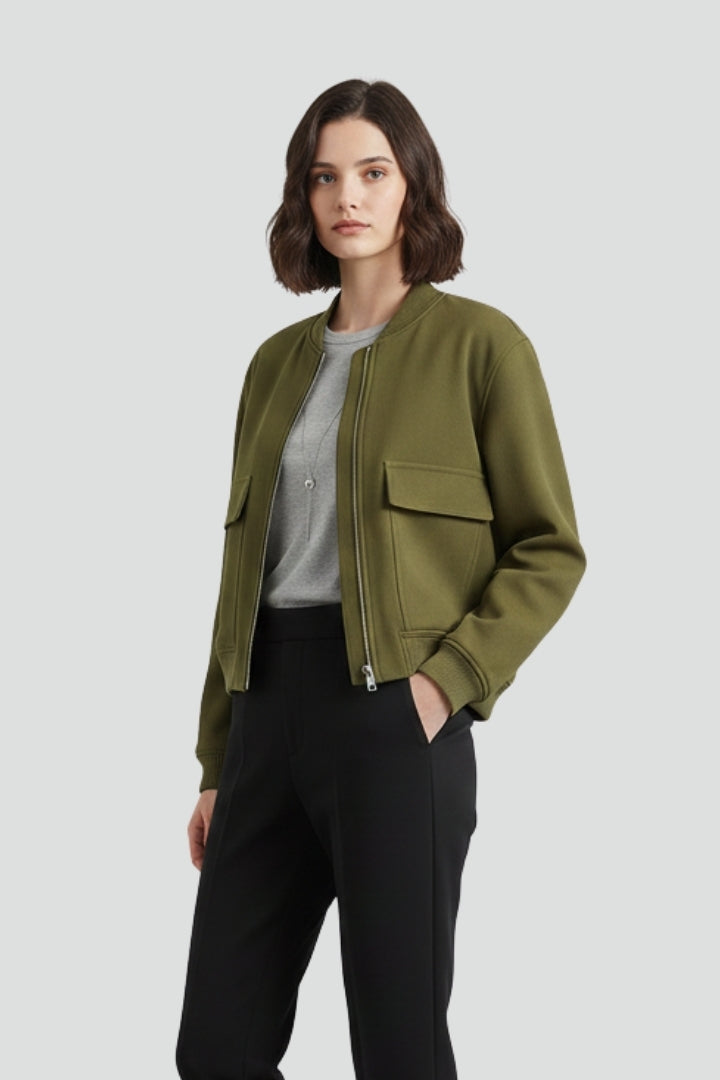 Women’s Jacket with Button Closure and Ribbed Hem