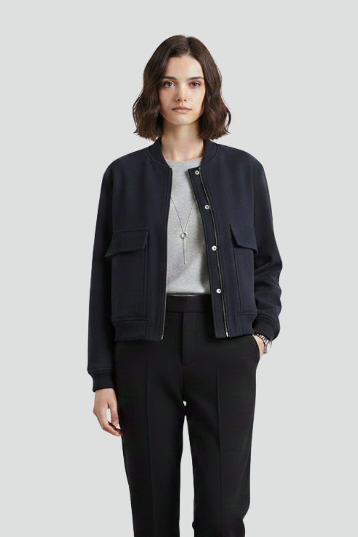 Women’s Jacket with Button Closure and Ribbed Hem