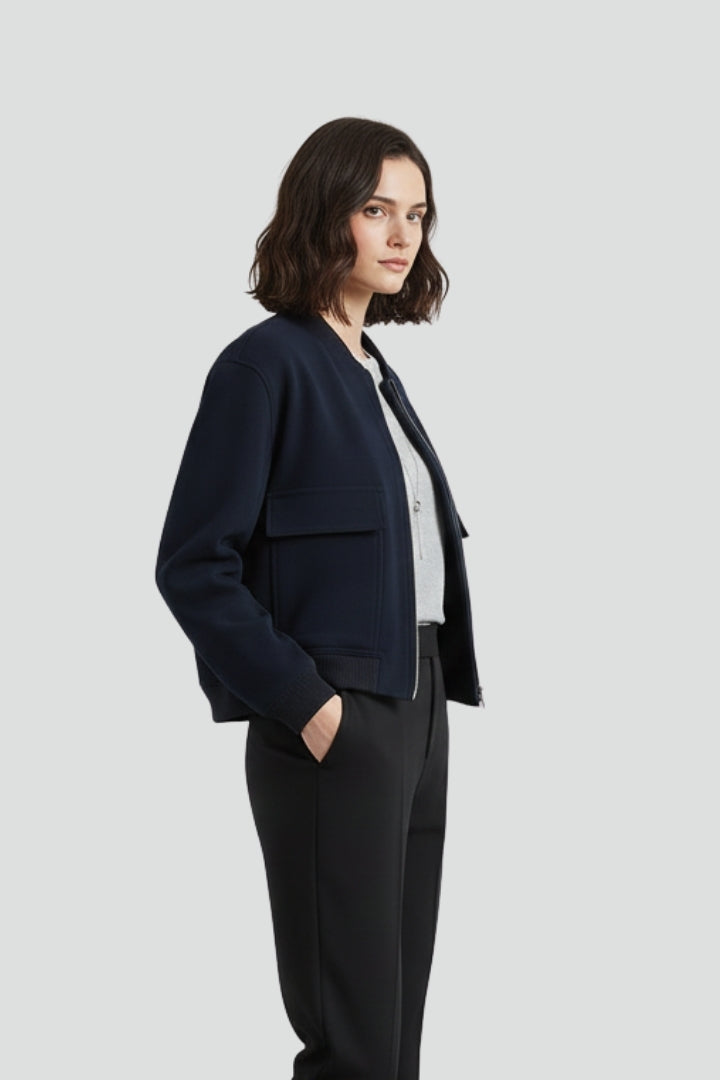 Women’s Jacket with Button Closure and Ribbed Hem