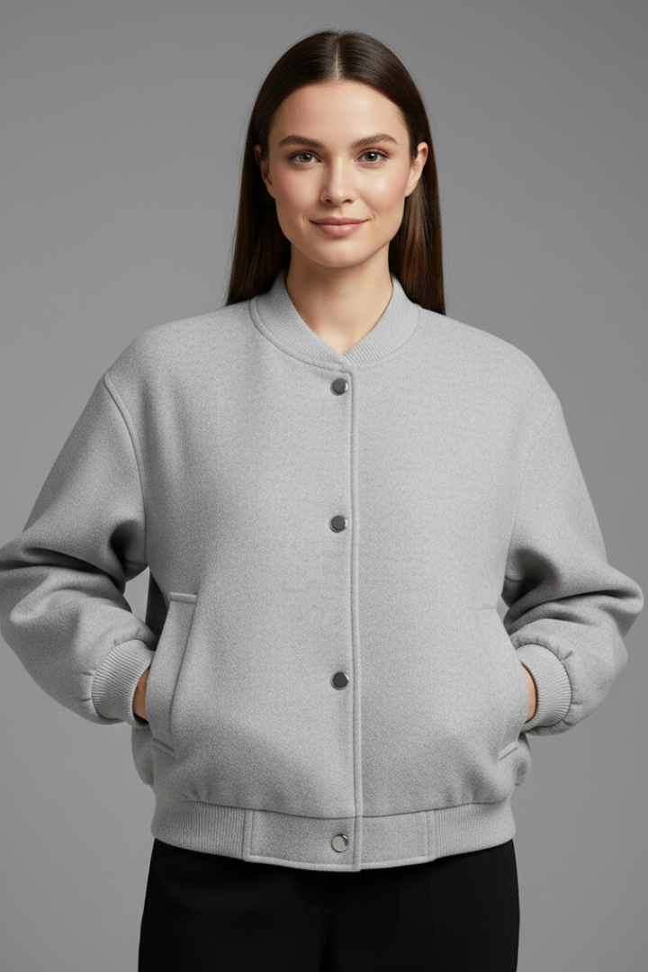 Women’s Jacket with Button Closure and Ribbed Trim