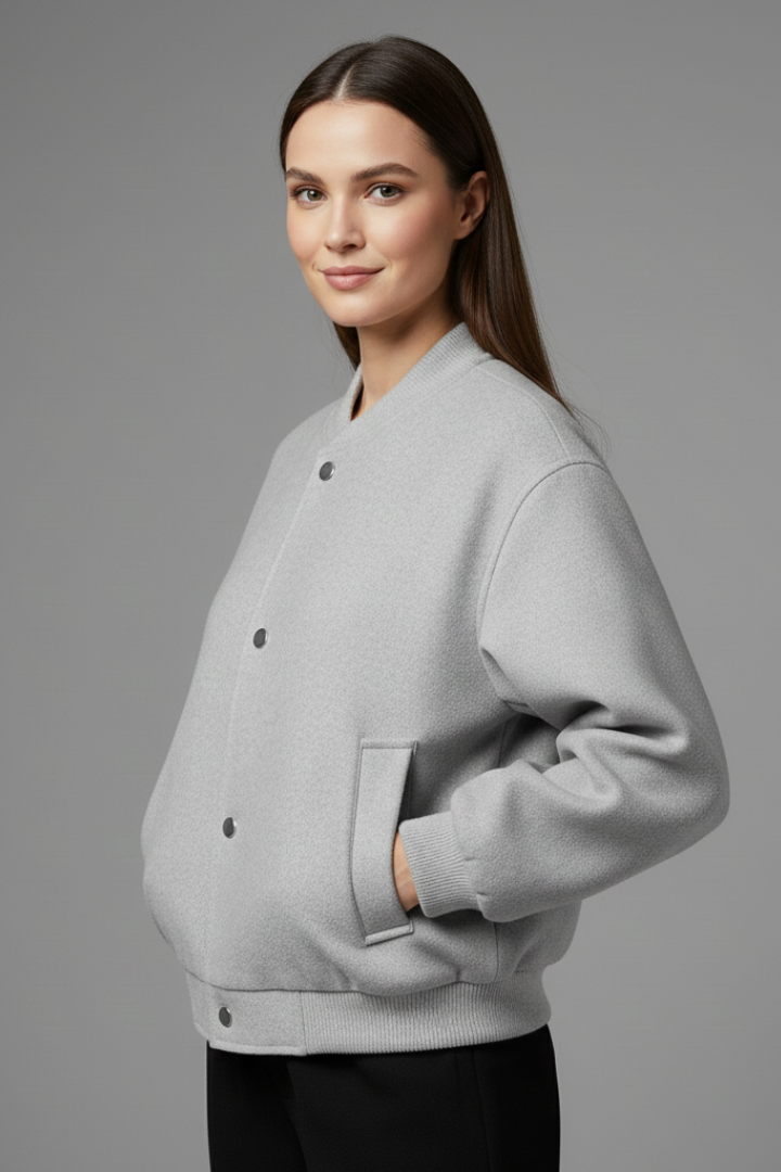 Women’s Jacket with Button Closure and Ribbed Trim